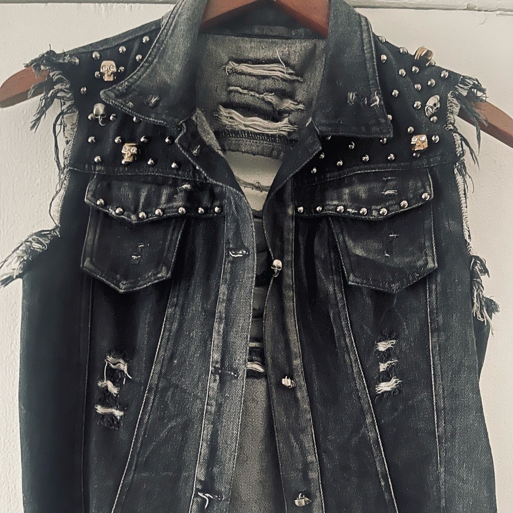 Black Distressed Punk Rock Vest